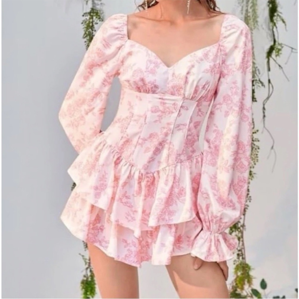 SHEIN Pink Floral Ruffle Romper